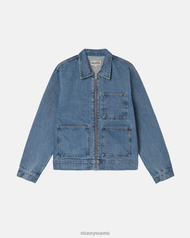 päällysvaatteet pesty siniseksi denim vetoketjullinen työtakki STUSSY sukupuolineutraali 2886P346